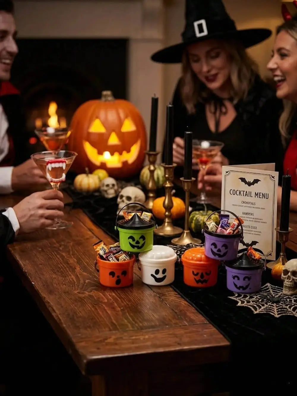 2pcs Halloween Pumpkin Mini Buckets Candy Party Decor
