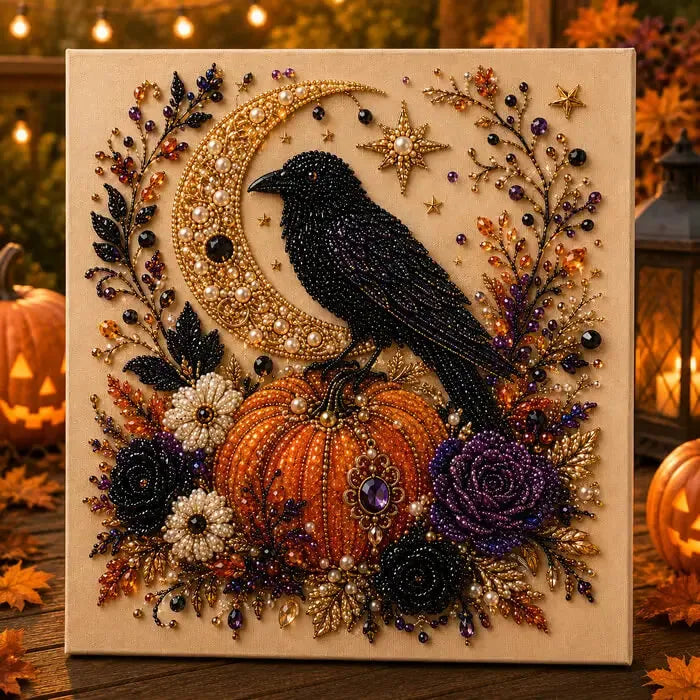 Pumpkin, Ghost, Witch Cat Seasonal 5D Diamond Painting Kit – Easy DIY Wall Decor