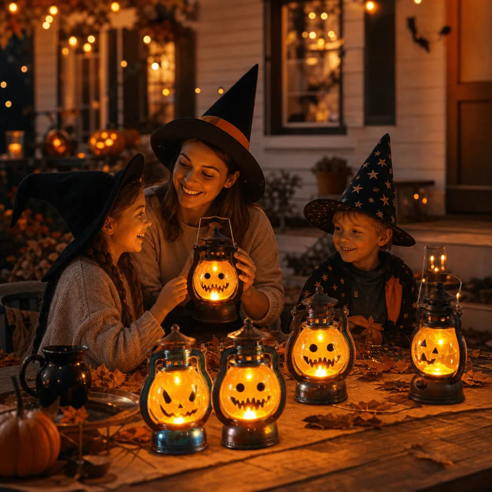Halloween Pumpkin Lantern Ornaments Portable Night Lights （7.5*7.5*12.5cm）