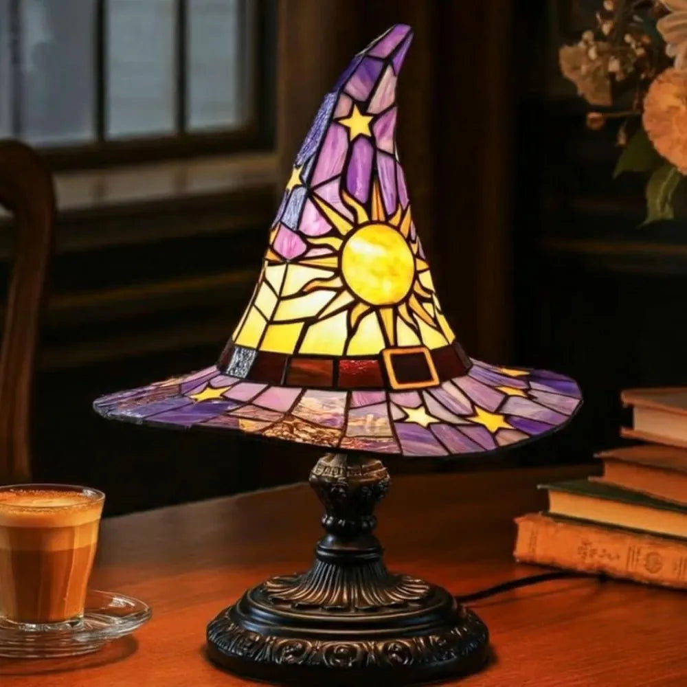 Halloween Witch Hat Lamps Resin Decorative USB Plug Light Ornament