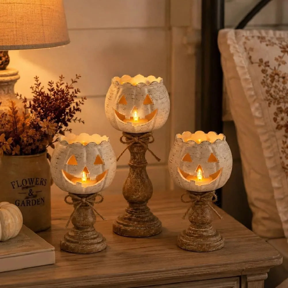 Halloween Home Decor Pumpkin Lantern Candlestick Ornament