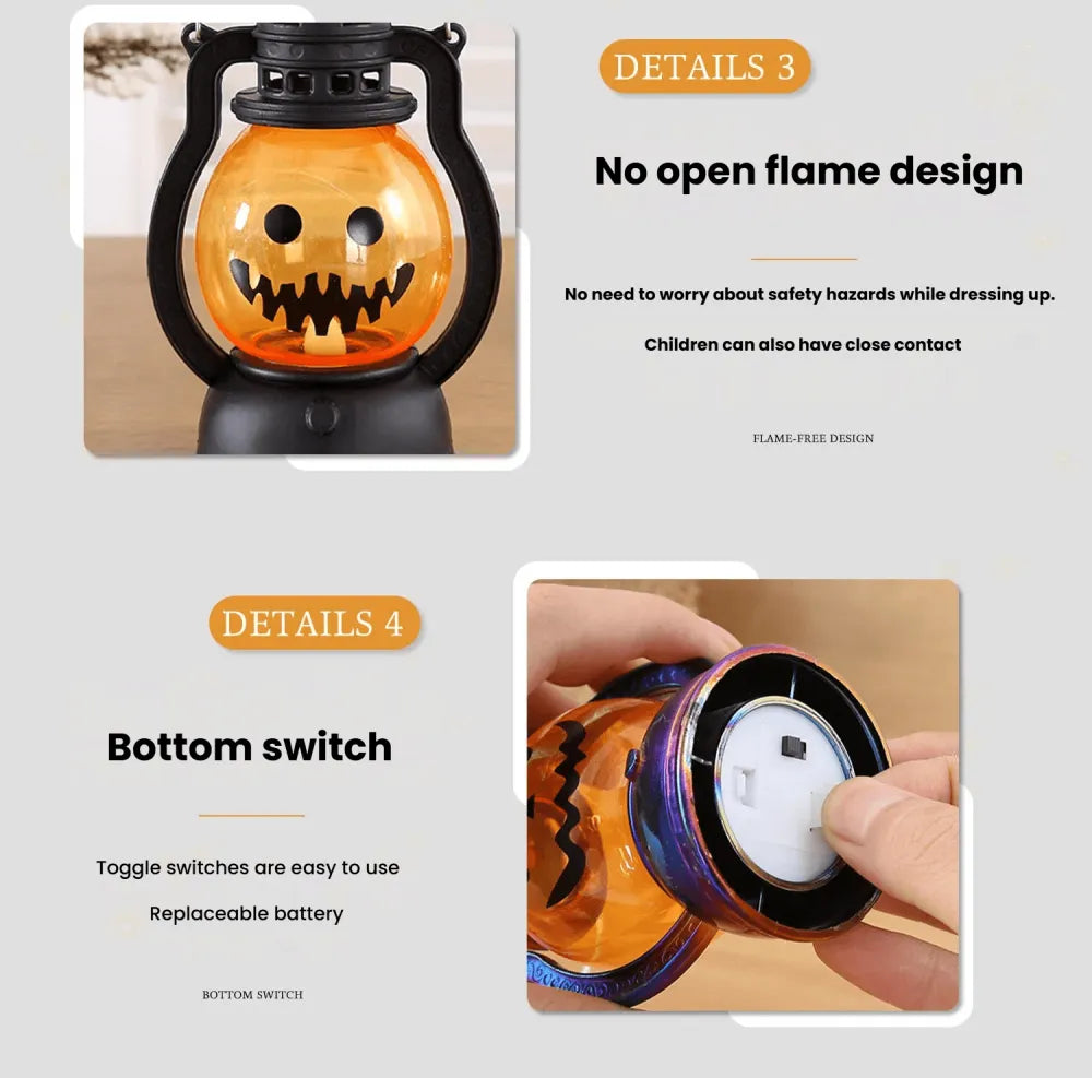 Halloween Pumpkin Lantern Ornaments Portable Night Lights （7.5*7.5*12.5cm）