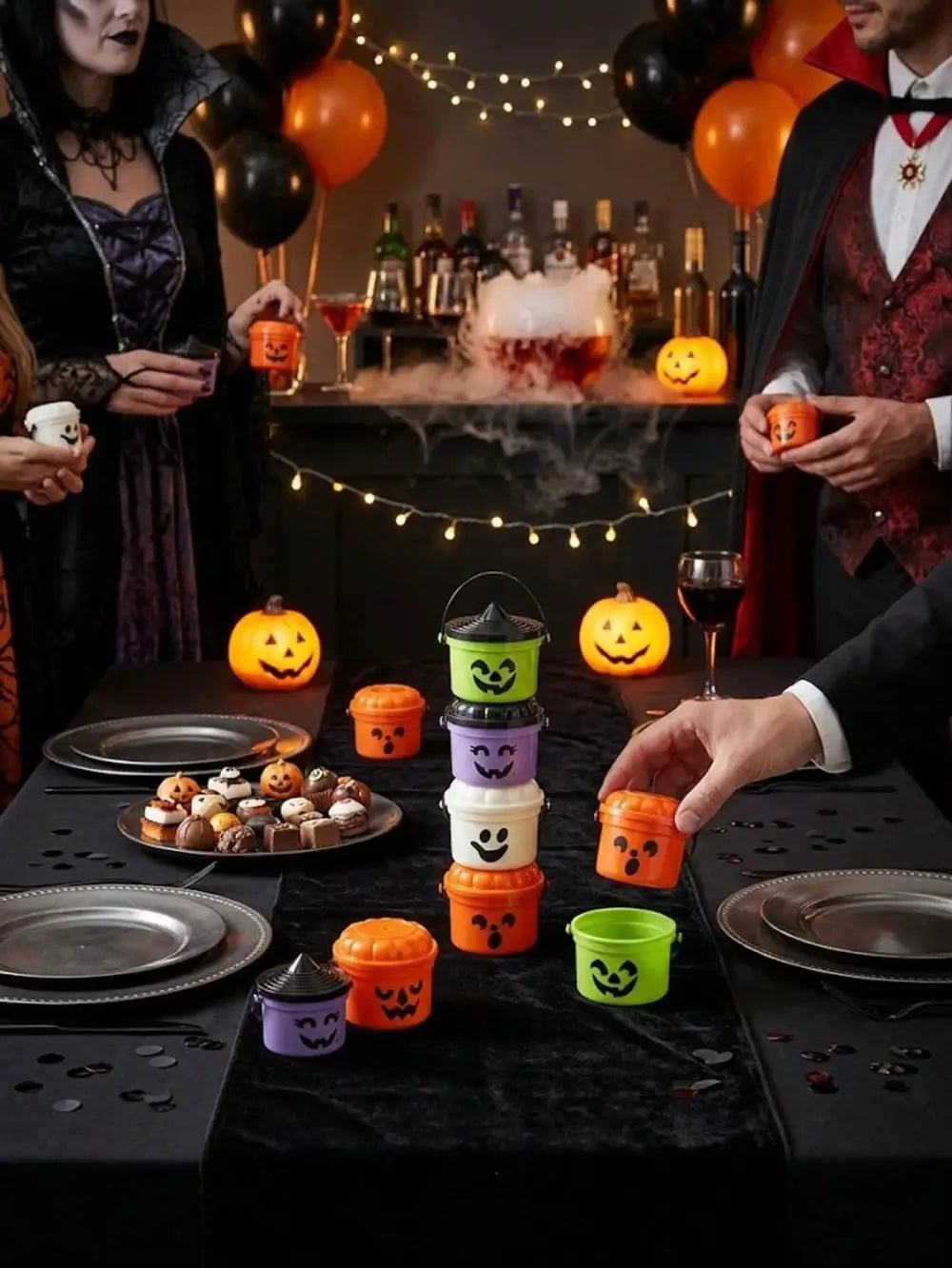 2pcs Halloween Pumpkin Mini Buckets Candy Party Decor