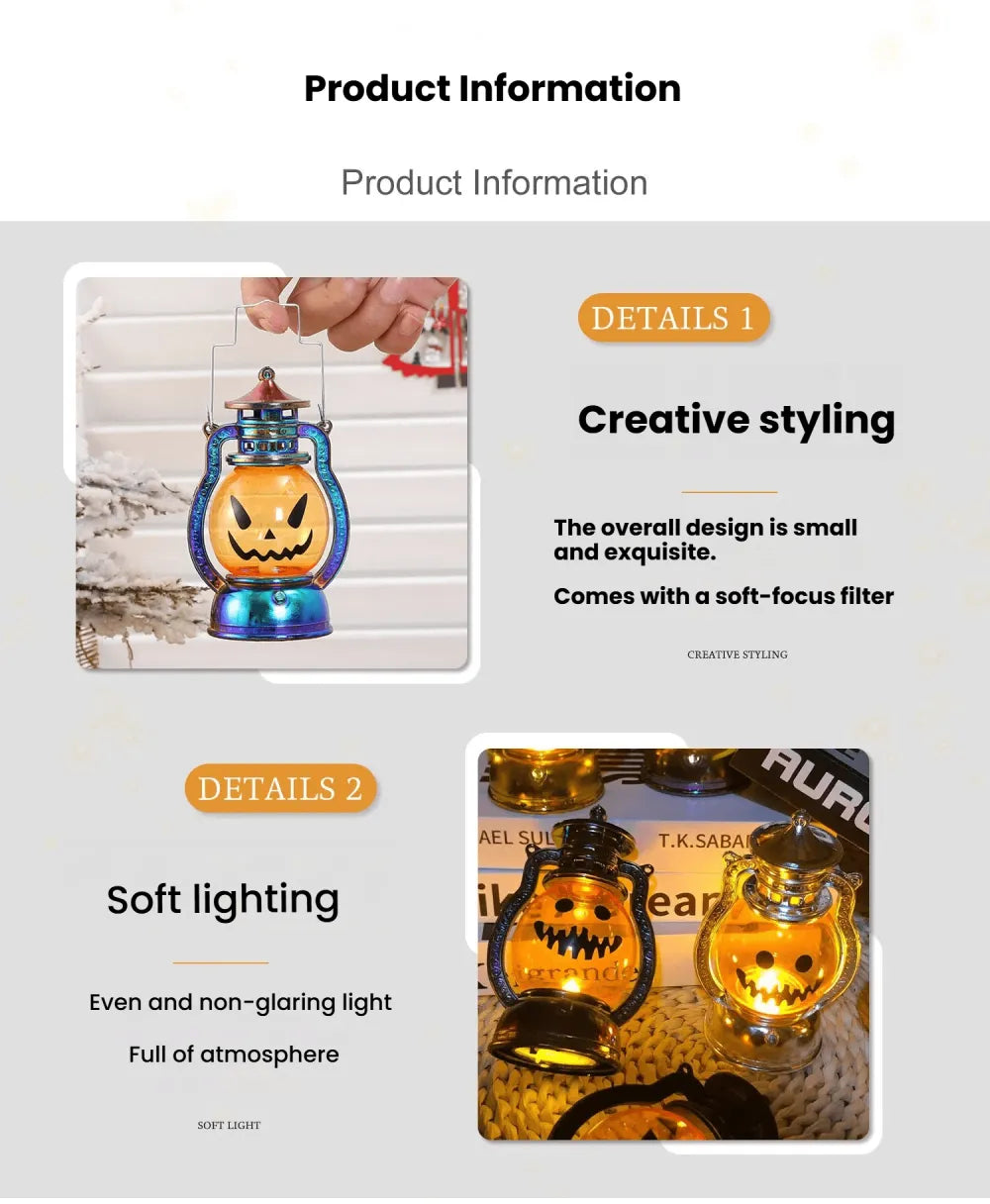 Halloween Pumpkin Lantern Ornaments Portable Night Lights （7.5*7.5*12.5cm）