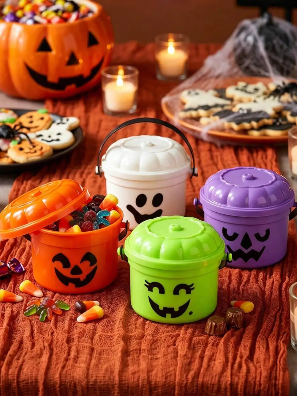 2pcs Halloween Pumpkin Mini Buckets Candy Party Decor