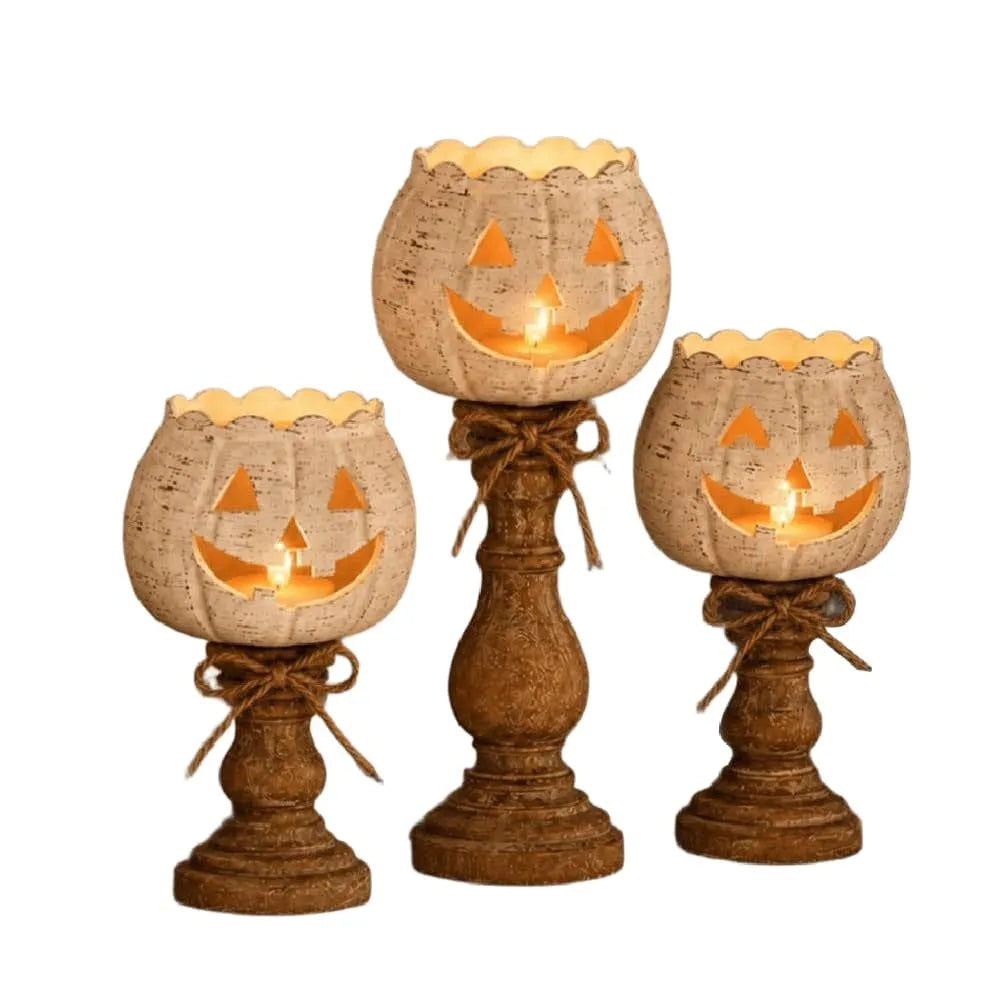 Halloween Home Decor Pumpkin Lantern Candlestick Ornament