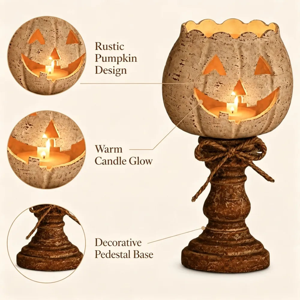 Halloween Home Decor Pumpkin Lantern Candlestick Ornament