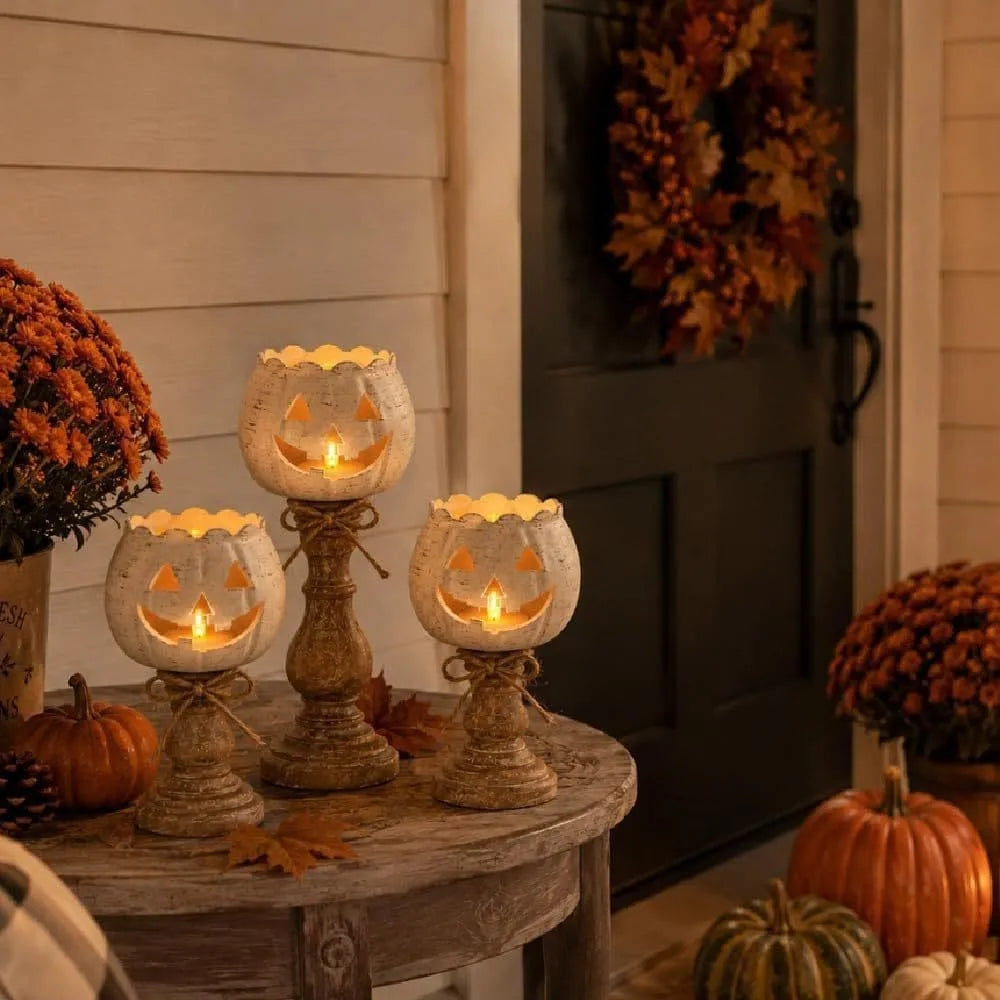 Halloween Home Decor Pumpkin Lantern Candlestick Ornament
