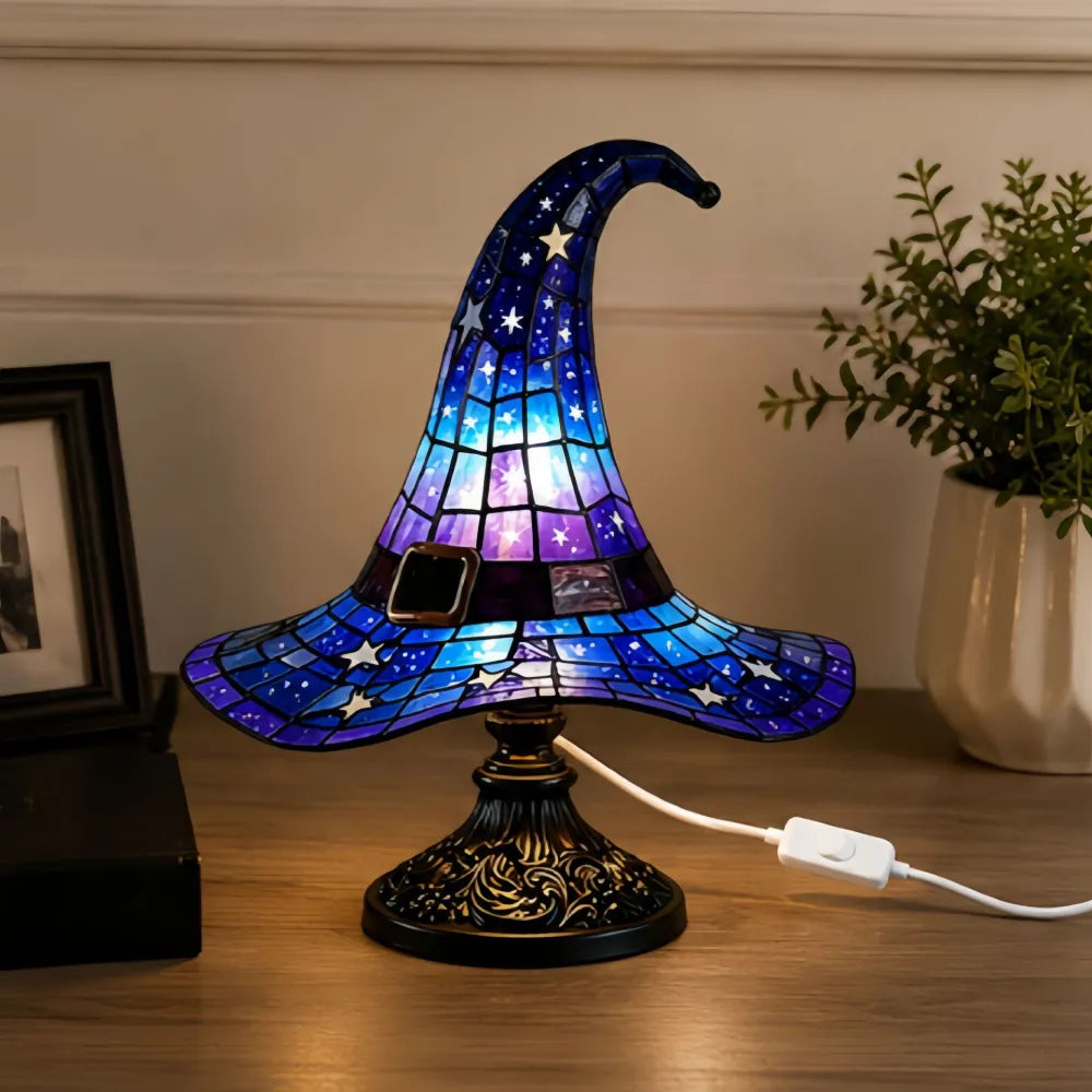 Halloween Witch Hat Lamps Resin Decorative USB Plug Light Ornament