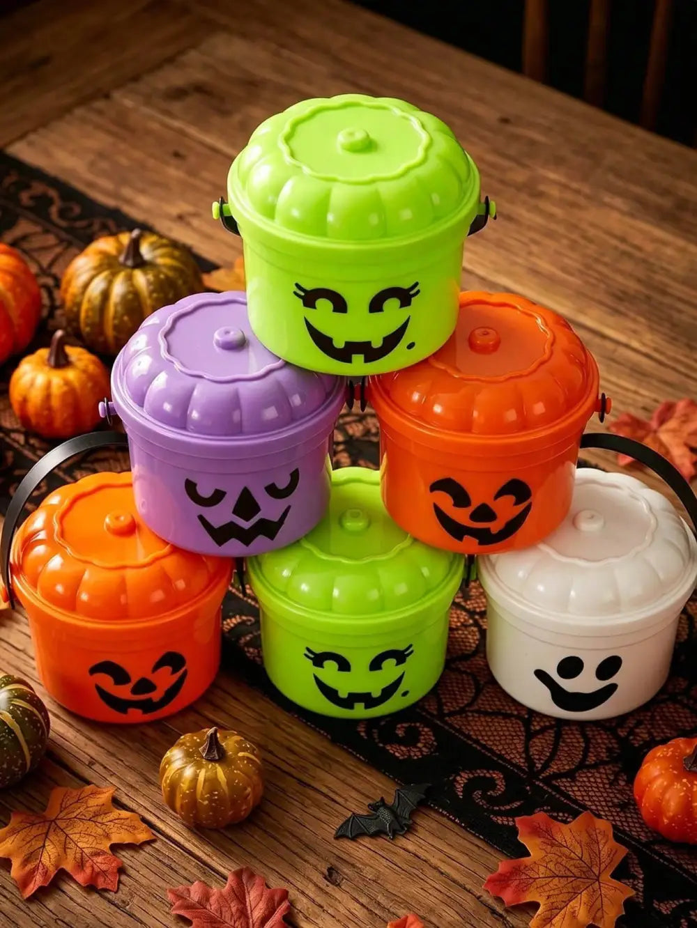 2pcs Halloween Pumpkin Mini Buckets Candy Party Decor