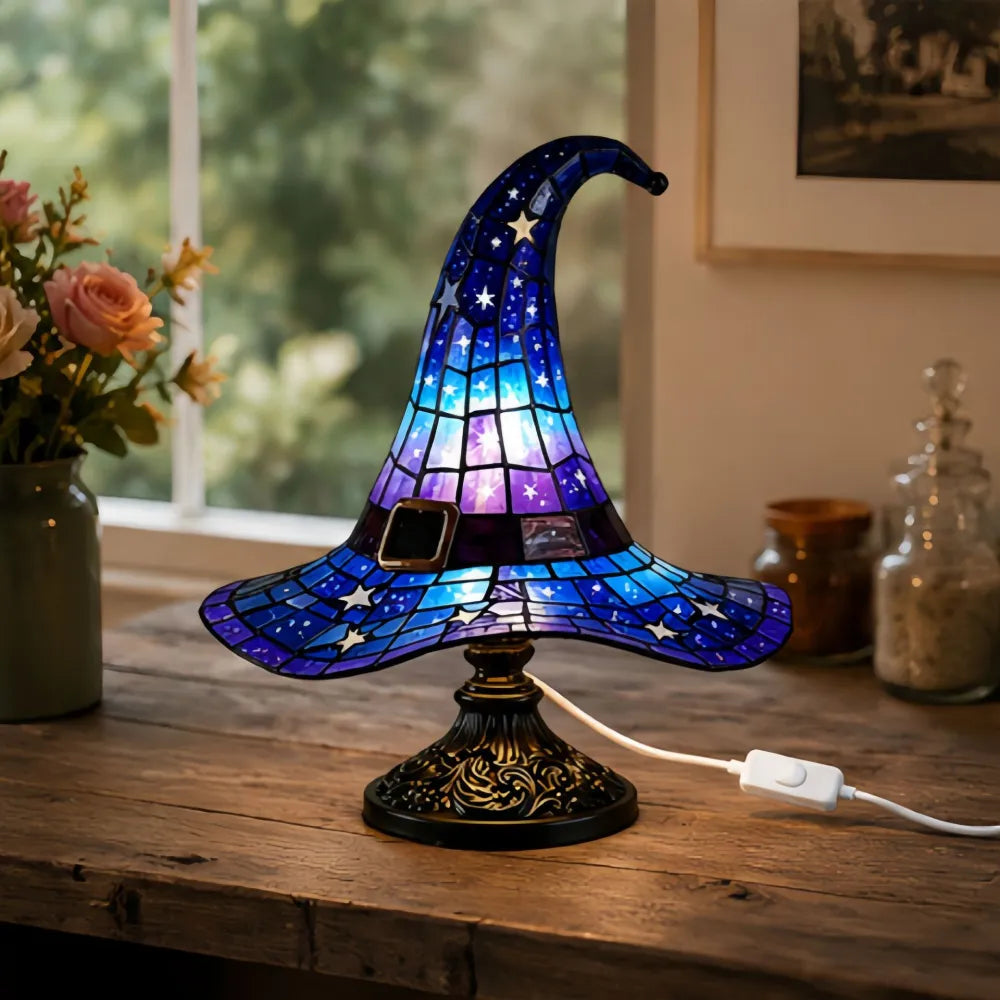 Halloween Witch Hat Lamps Resin Decorative USB Plug Light Ornament
