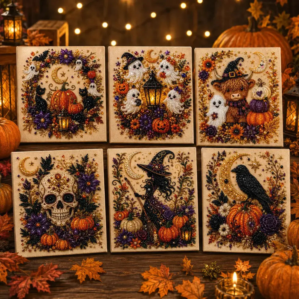 Pumpkin, Ghost, Witch Cat Seasonal 5D Diamond Painting Kit – Easy DIY Wall Decor