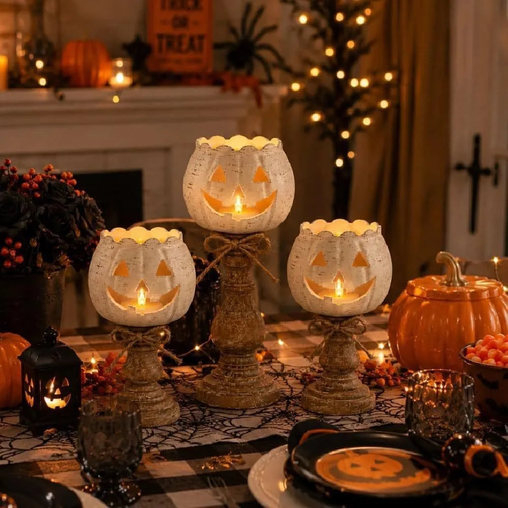 Halloween Home Decor Pumpkin Lantern Candlestick Ornament