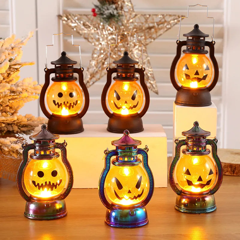 Halloween Pumpkin Lantern Ornaments Portable Night Lights （7.5*7.5*12.5cm）