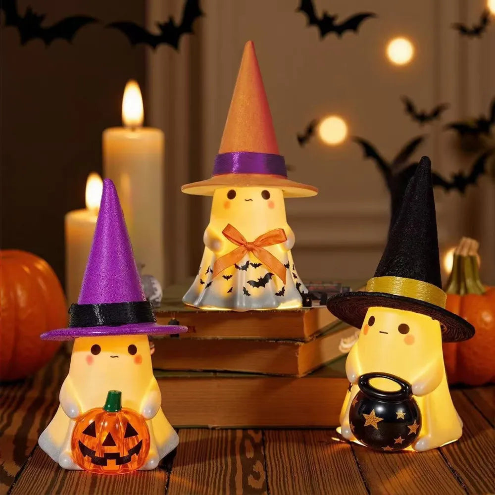 Halloween Cute Little Ghost Glowing Resin Ornament Decoration