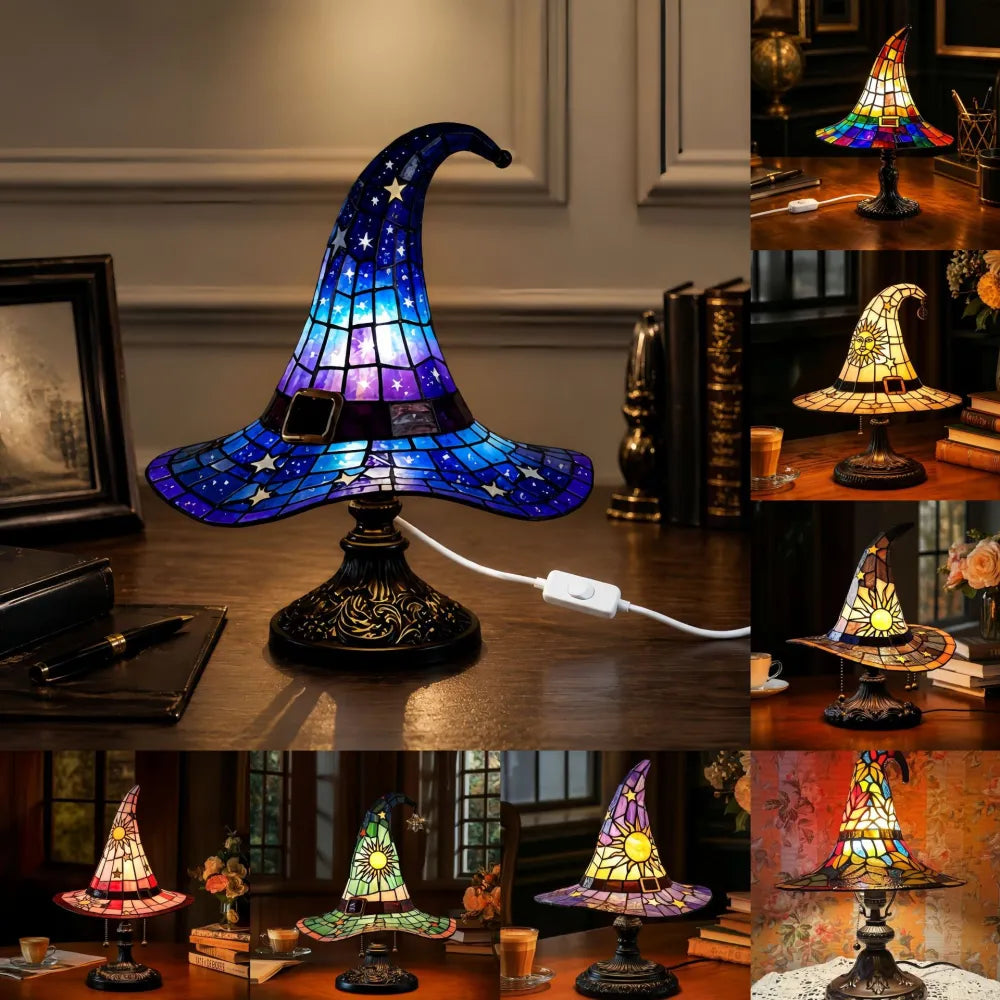 Halloween Witch Hat Lamps Resin Decorative USB Plug Light Ornament